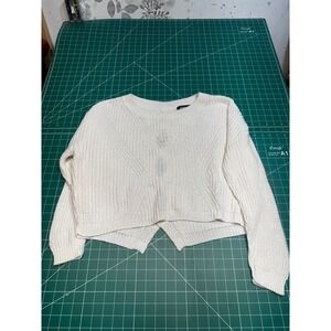 Express Womens Cream White Open Twist Back Cropped Chunky Knit Sweater Small